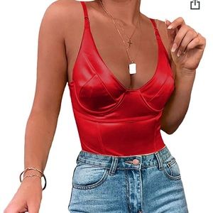 Red satin bodysuit never worn